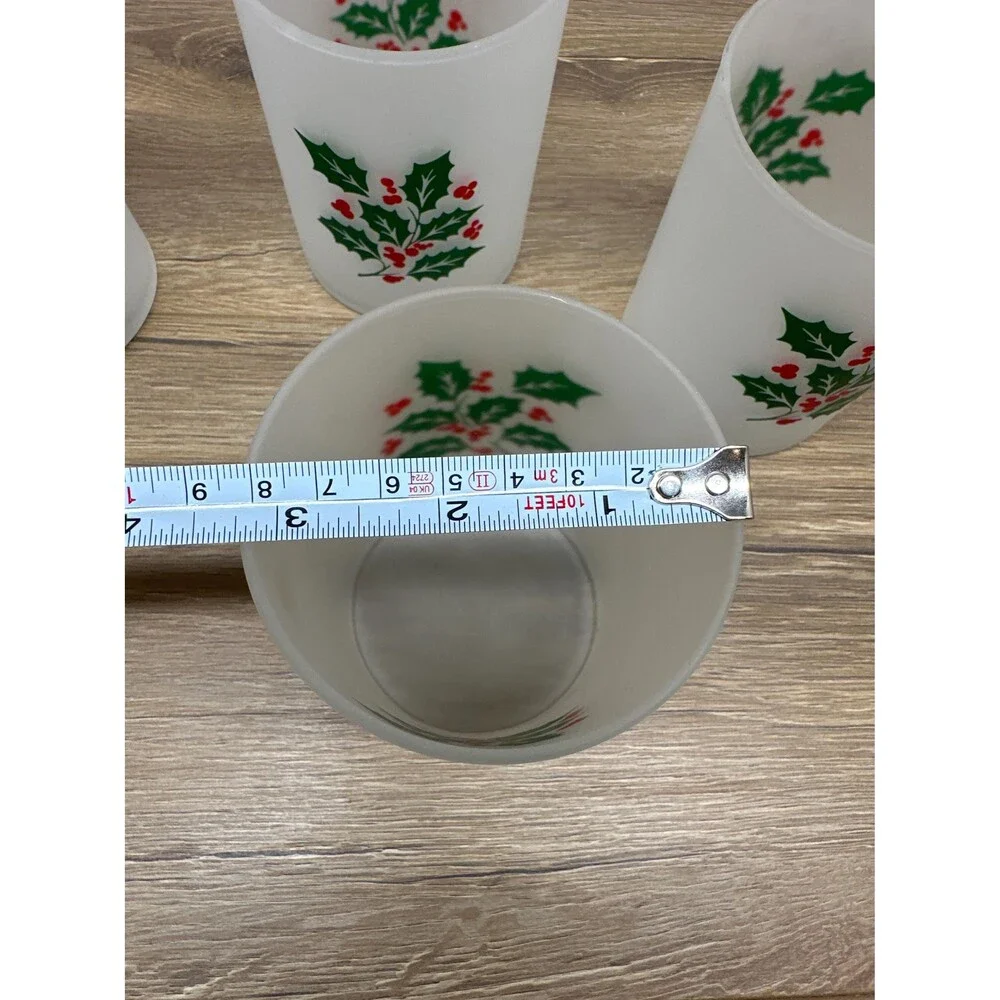 VTG Indiana Glass Frosted Holly Berry Double Old Fashioned Rocks Glasses Set/4